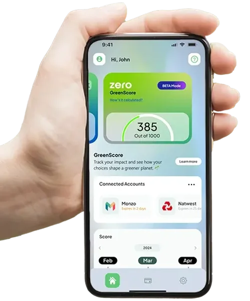 GreenScore Sustainability Index on iphone held in hand